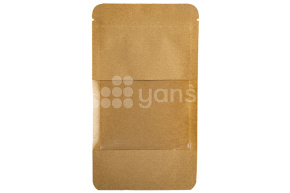 Пакет бумажный дой-пак с замком зип-лок, 105*185мм (35+35), с окном 70мм,140мкм крафт