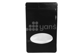 Пакет металлизированный  дой-пак с замком зип-лок, 135*225мм (40+40), 140мкм черный, матовый с окном