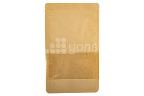 Пакет бумажный дой-пак с замком зип-лок, 135*225мм (35+35), с окном 70мм,140мкм крафт